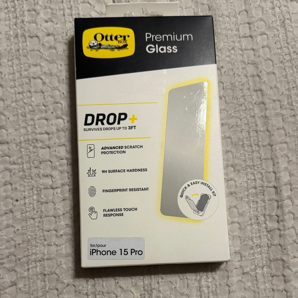 OtterBox Premium Glass Screen Protector for iPhone 15 Pro - Black and Yellow